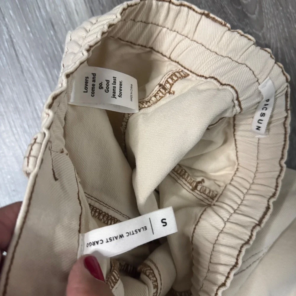 PacSun Elastic Waist Cargo Pants Womens Small Beige Utility Carpenter Jogger Cas